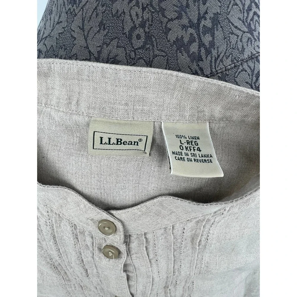 L.L.Bean Women's tan 100% linen long sleeve button front shirt size large - Picture 2 of 5